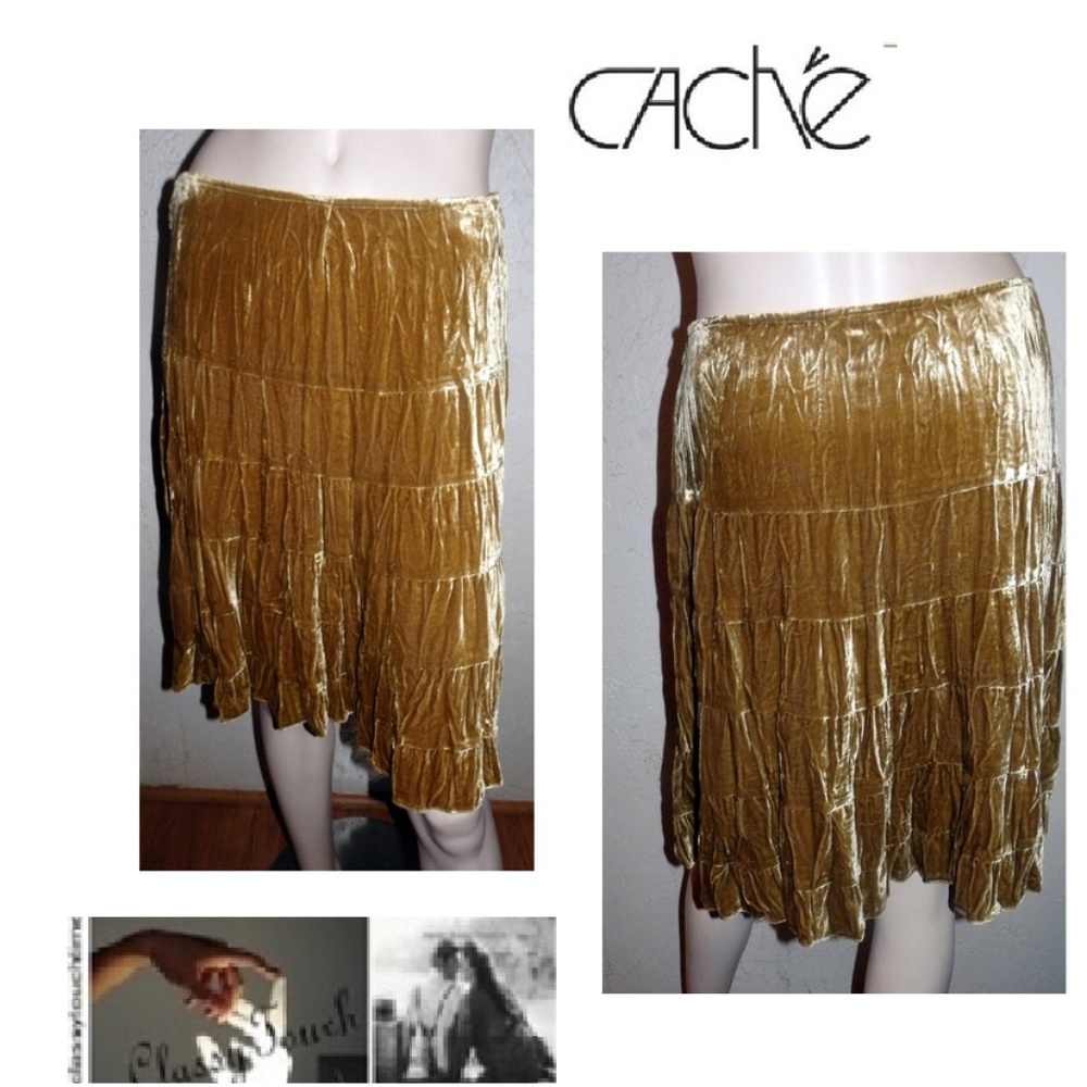 Cache Gold Ceushed Velvet Tier Skirt Size 4